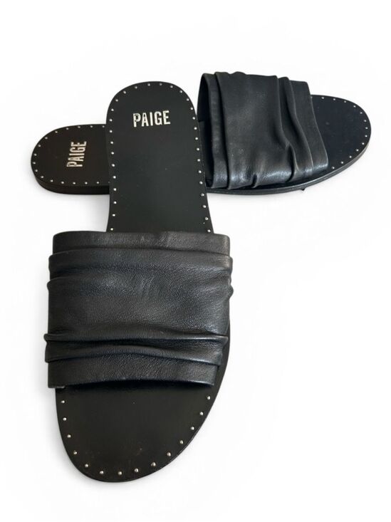 PAIGE Shoes - PAIGE Emilia Black Leather Slide Sandals with Ruched Strap Studded Detail Sz 10